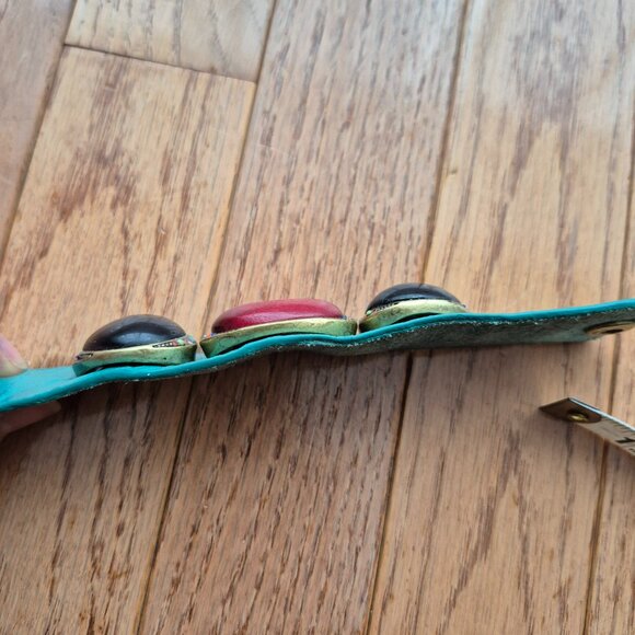 Fossil Leather Bracelet Cuff Bracelet Turquoise with Three Large Cabochon Stones - Picture 4 of 9